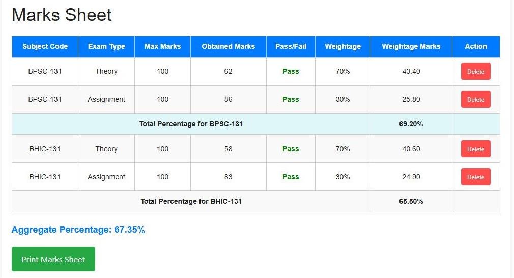 Marks Percentage Calculator